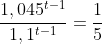 frac{1,045^{t-1}}{1,1^{t-1}}=frac{1}{5}