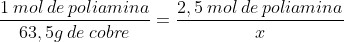frac{1:mol:de:poliamina}{63,5g:de:cobre}=frac{2,5:mol:de:poliamina}{x}