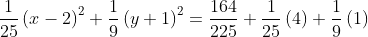 frac{1}{25}left(x-2ight)^2+frac{1}{9}left(y+1ight)^2=frac{164}{225}+frac{1}{25}left(4ight)+frac{1}{9}left(1ight)