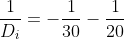 frac{1}{D_i}=-frac{1}{30}-frac{1}{20}