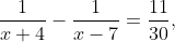 Find the roots of the following equations: \frac{1}{x+4}-\frac{1}{x-7}=\frac{11}{30}, x ≠ -4, 7,Chapter-4,Exercise-4.3,Math- Class 10,