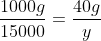 frac{1000g}{15000}=frac{40g}{y}