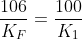 frac{106}{K_F}=frac{100}{K_1}+frac{6}{K_2}
