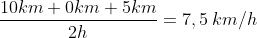 \large Rapidez\hspace{0.3em}media = \frac{10km+0km+5km}{2h}=7,5\hspace{0.2em}km/h