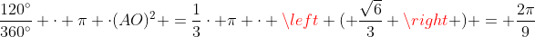 frac{120^{circ}}{360^{circ}} cdot pi cdot(AO)^2 =frac{1}{3}cdot pi cdot left ( frac{sqrt{6}}{3} ight ) = frac{2pi}{9}