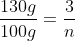 frac{130g}{100g}=frac{3}{n}