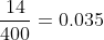 frac{14}{400}=0.035