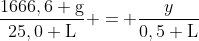 frac{1666,6 	ext{g}}{25,0 	ext{L}} = frac{y}{0,5 	ext{L}}
