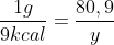 frac{1g}{9kcal}=frac{80,9}{y}