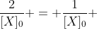 frac{2}{[X]_{0}} = frac{1}{[X]_{0}} + kcdot 25