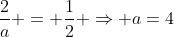 frac{2}{a} = frac{1}{2} Rightarrow a=4