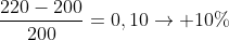 frac{220-200}{200}=0,10
ightarrow 10\%