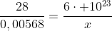 frac{28}{0,00568}=frac{6cdot 10^{23}}{x}