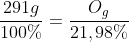 frac{291g}{100\%}=frac{O_g}{21,98\%}