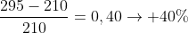 frac{295-210}{210}=0,40
ightarrow 40\%