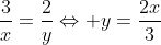 frac{3}{x}=frac{2}{y}Leftrightarrow y=frac{2x}{3}