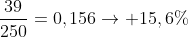 frac{39}{250}=0,156
ightarrow 15,6\%