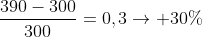 frac{390-300}{300}=0,3
ightarrow 30\%