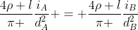 frac{4
ho l}{pi }frac{i_A}{d_A^2} = frac{4
ho l}{pi }frac{i_B}{d_B^2}