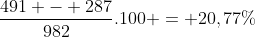 frac{491 - 287}{982}.100 = 20,77\%