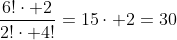 frac{6!cdot 2}{2!cdot 4!}=15cdot 2=30