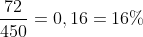 frac{72}{450}=0,16=16\%