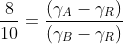frac{8}{10}=frac{(gamma_A-gamma_R)}{(gamma_B-gamma_R)}