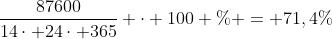 frac{87600}{14cdot 24cdot 365} cdot 100 % = 71,4%