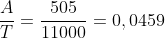 frac{A}{T}=frac{505}{11000}=0,0459