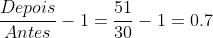 frac{Depois}{Antes}-1=frac{51}{30}-1=0.7