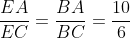 frac{EA}{EC}=frac{BA}{BC}=frac{10}{6}