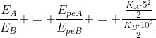 frac{E_A}{E_B} = frac{E_{peA}}{E_{peB}} = frac{frac{K_Acdot5^2}{2}}{frac{K_Bcdot10^2}{2}}