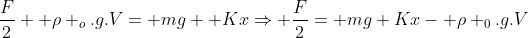 frac{F}{2}+ ho _o.g.V= mg+ KxRightarrow frac{F}{2}= mg+Kx- ho _0.g.V