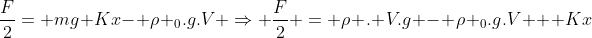 frac{F}{2}= mg+Kx- ho _0.g.V Rightarrow frac{F}{2} = ho . V.g - ho _0.g.V + Kx