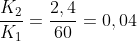 frac{K_2}{K_1}=frac{2,4}{60}=0,04
