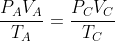 frac{P_AV_A}{T_A}=frac{P_CV_C}{T_C}