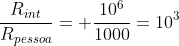 frac{R_{int}}{R_{pessoa}}= frac{10^6}{1000}=10^3