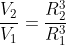 frac{V_{2}}{V_{1}}=frac{R_{2}^3}{R_{1}^{3}}