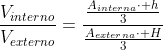 frac{V_{interno}}{V_{externo}}=frac{frac{A_{interna}cdot h}{3}}{frac{A_{externa}cdot H}{3}}