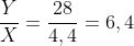 frac{Y}{X}=frac{28}{4,4}=6,4