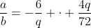 frac{a}{b}=-frac{6}{q} cdot frac{4q}{72}