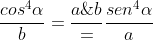 frac{1}{a+b}=frac{sen^4alpha}{a}+frac{cos^4alpha}{b}=frac{a;cos^4alpha}{b^2}+frac{cos^4alpha}{b}