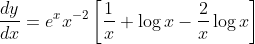 \frac{d y}{d x}=e^{x} x^{-2}\left[\frac{1}{x}+\log x-\frac{2}{x} \log x\right]