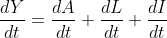\frac{dY}{dt}=\frac{dA}{dt}+\frac{dL}{dt}+\frac{dI}{dt}