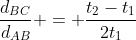 frac{d_{BC}}{d_{AB}} = frac{t_2-t_1}{2t_1}