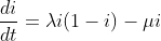 \frac{di}{dt}=\lambda i(1-i)-\mu i