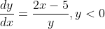 \frac{dy}{dx}=\frac{2x-5}{y}, y<0