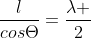 frac{l}{cosTheta}=frac{lambda }{2}