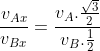 frac{v_{Ax}}{v_{Bx}}=frac{v_A.frac{sqrt3}{2}}{v_B.frac{1}{2}}