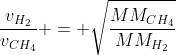 frac{v_{H_{2}}}{v_{CH_{4}}} = sqrt{frac{MM_{CH_{4}}}{MM_{H_{2}}}}